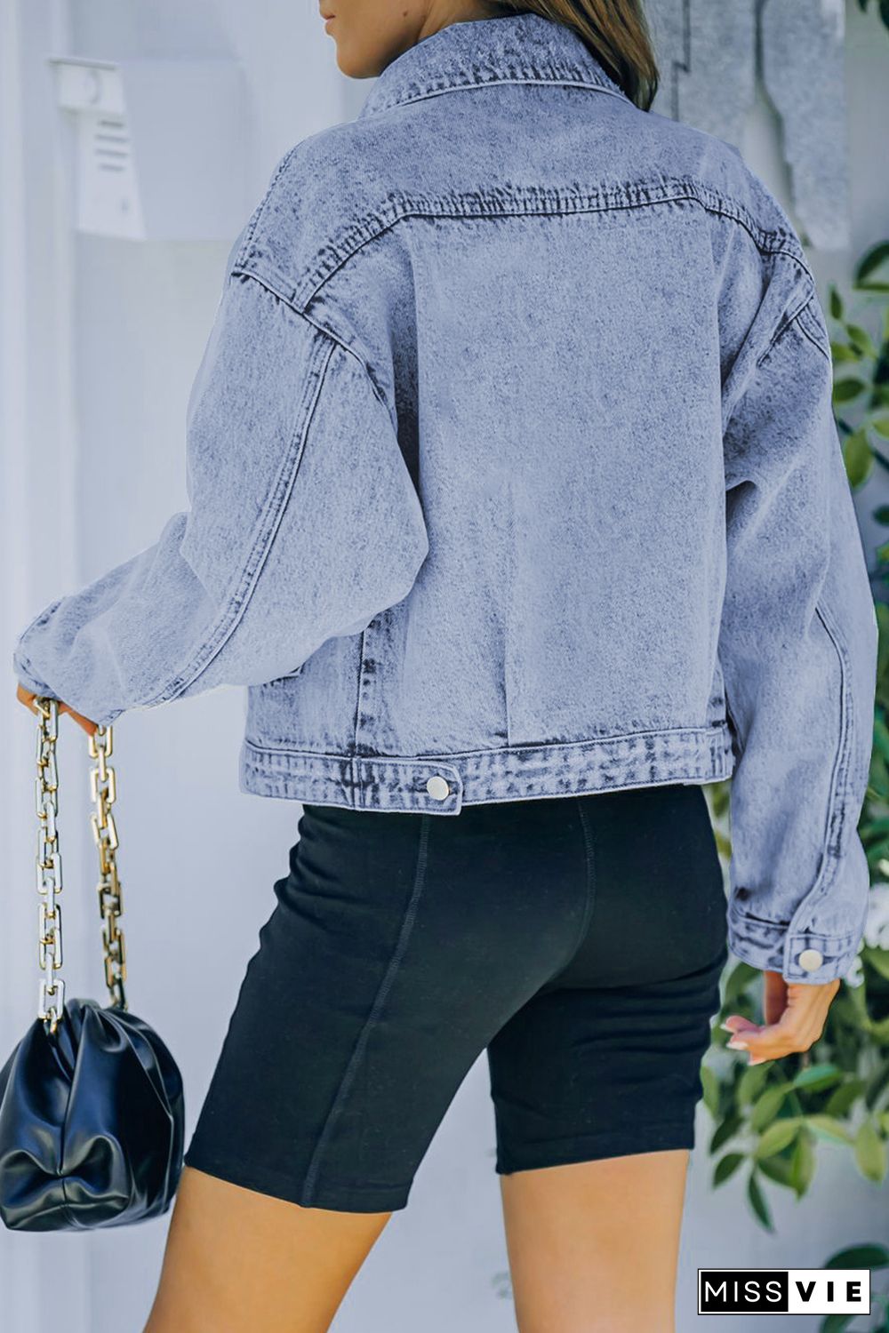 Sky Blue Buttoned Denim Jacket with Pocket