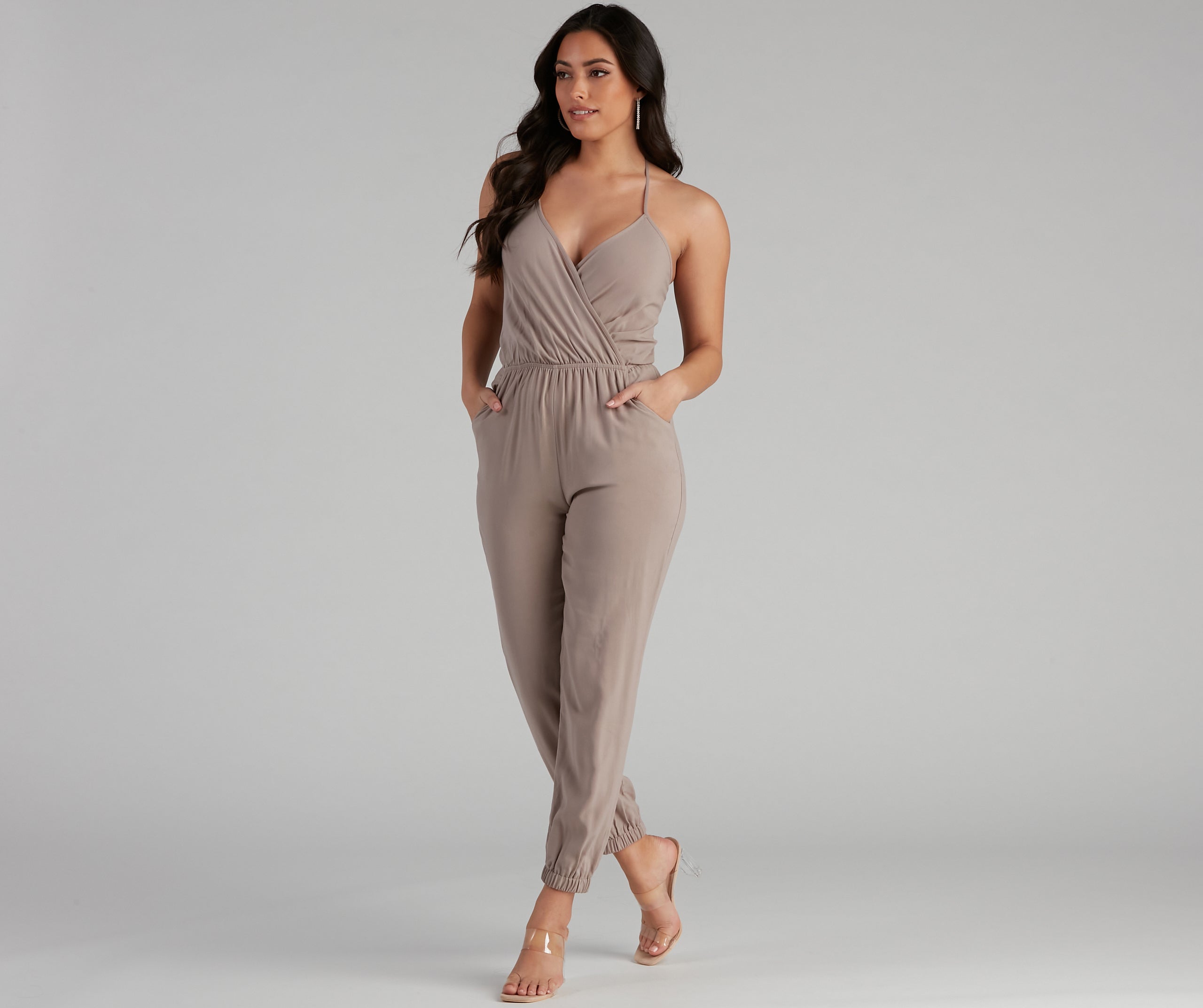 Plunging Into Basics Surplice Jumpsuit