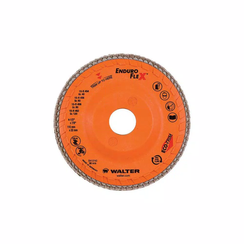 WALTER SURFACE TECHNOLOGIES ENDURO-FLEX 4.5 in. x 7/8 in. Arbor GR80 the Longest Life Flap Disc (10-Pack) and#8211; XDC Depot