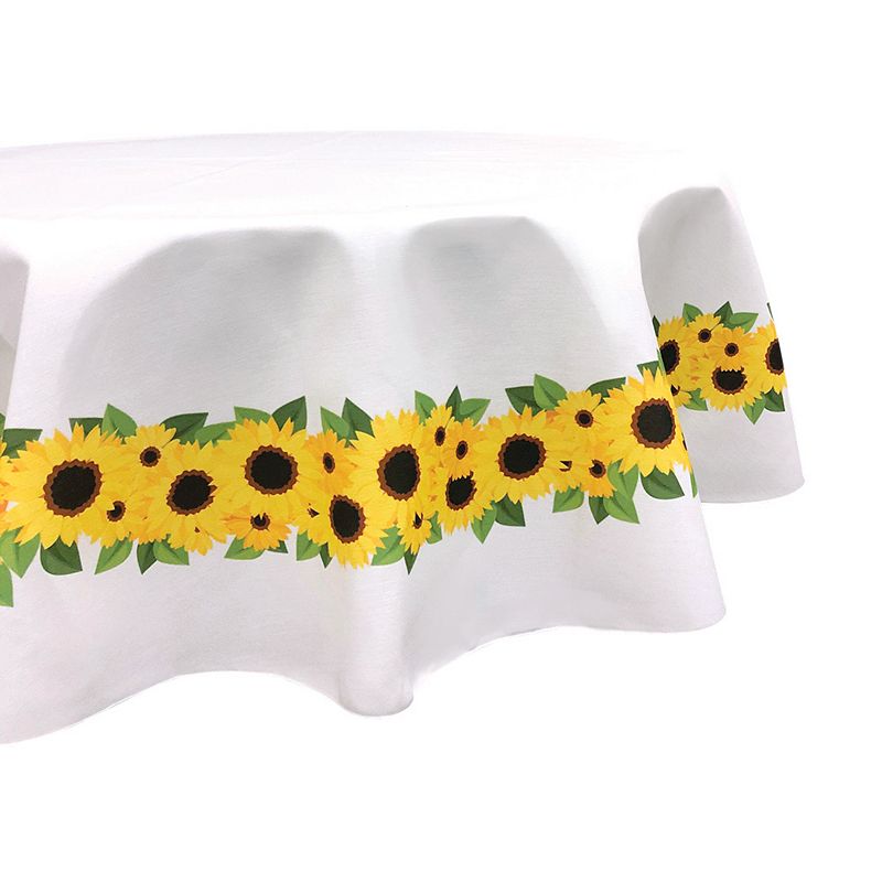 Round Tablecloth， 100% Polyester， 60 Round， Sunflower Garland