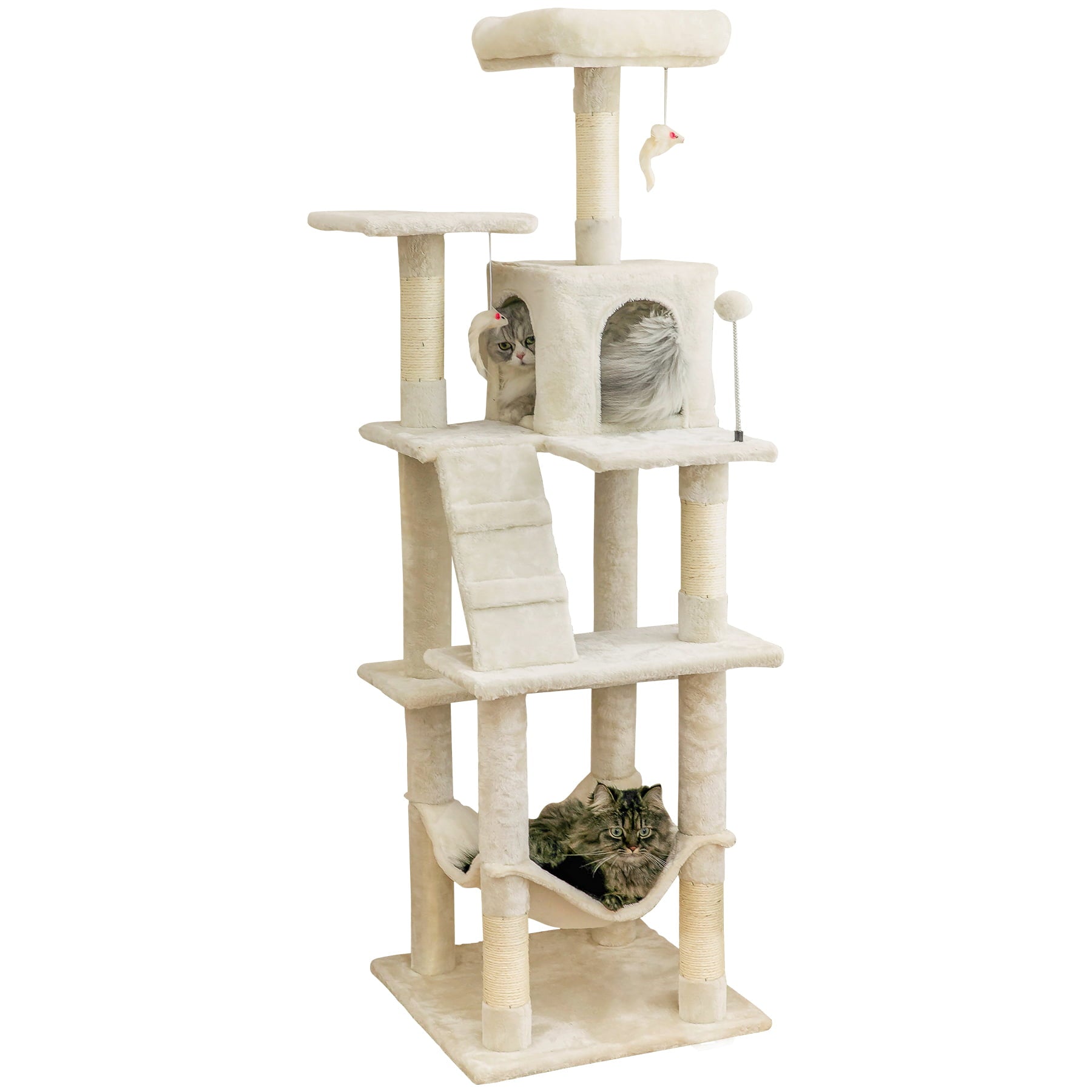 MWPO 63.8" Multi-Level Cat Tree with Condo and Scratching Post Tower, Beige