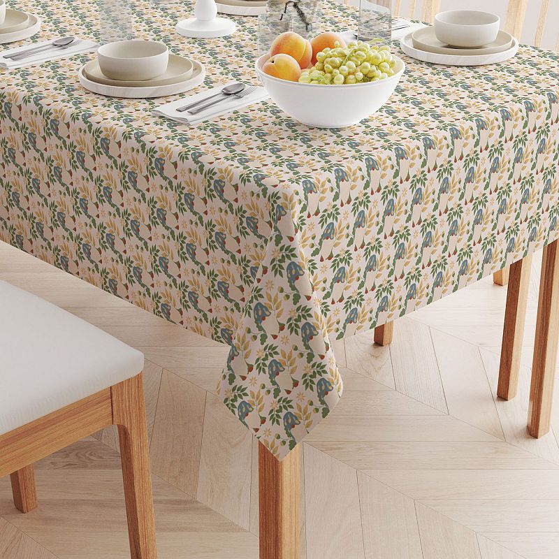 Square Tablecloth， 100% Polyester， 54x54， Cute Gnomes and Flowers