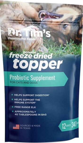 Dr. Tim's Elk Probiotic Freeze-Dried Topper Dog and Cat Supplement， 12-oz bag