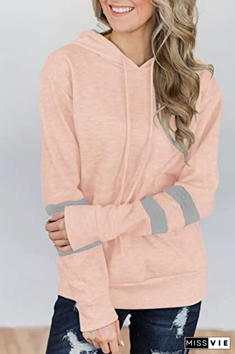 Stripe Loose Pocket Hoodies Women Wholesale