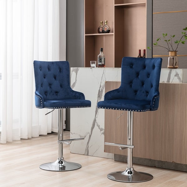 Swivel Velvet Barstools Adjusatble Seat Height， Set of 2