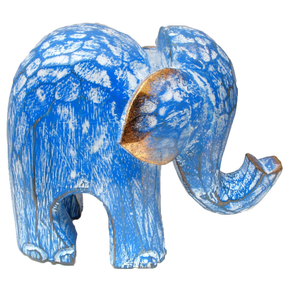 Colorful Elephant Albesia Wood Statue with Crackle Wash (Indonesia)