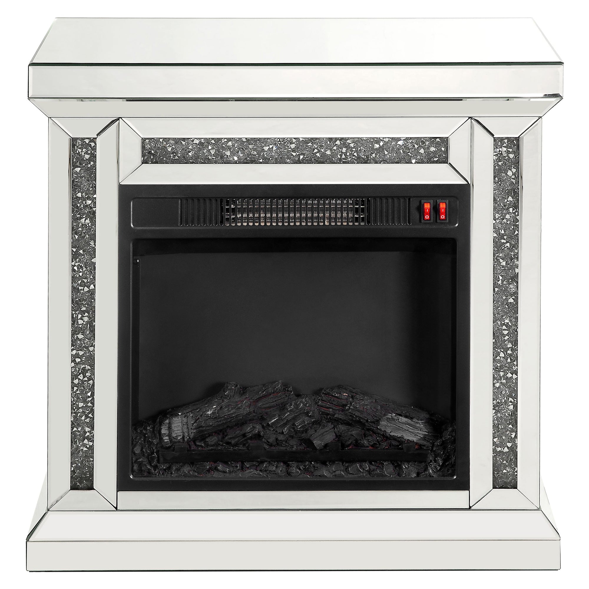 Acme Furniture Noralie Freestanding Electric Fireplace in Mirrored and Faux Diamonds