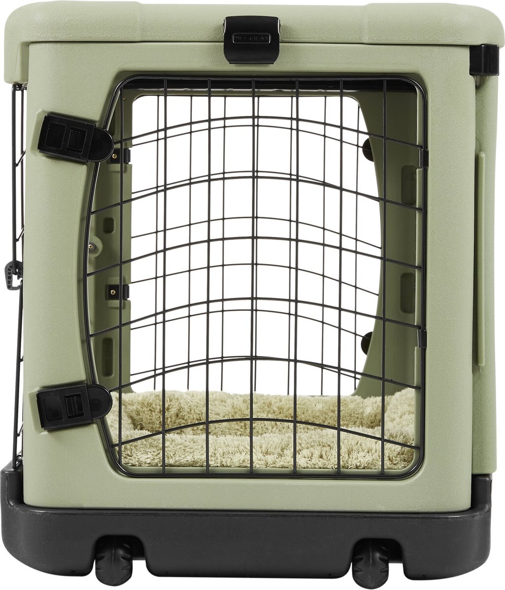 Pet Gear The Other Door Double Door Collapsible Wire Dog Crate and Plush Pad， Sage