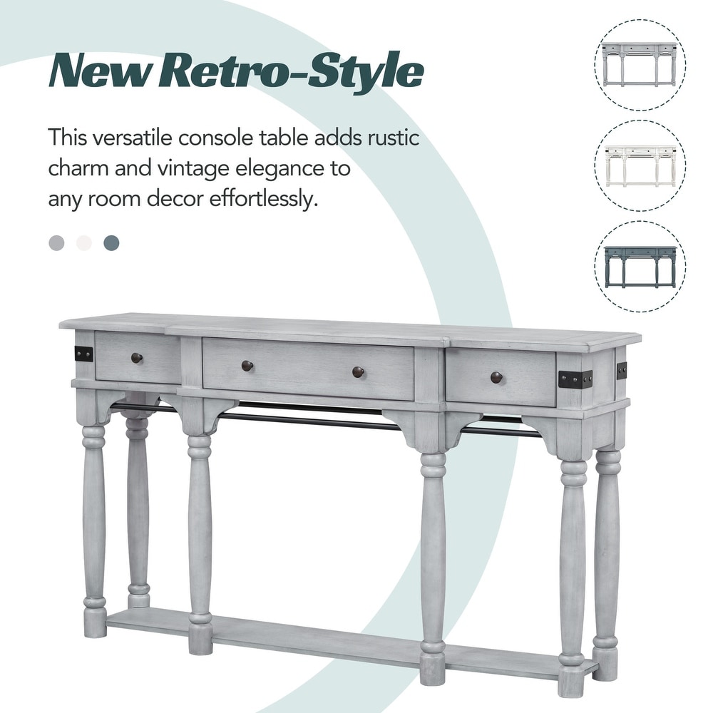 New Retro Style Console Table with 3 Storage Drawers and Bottom Shelf  Entryway Table Sofa Table for Hallway  Living Room