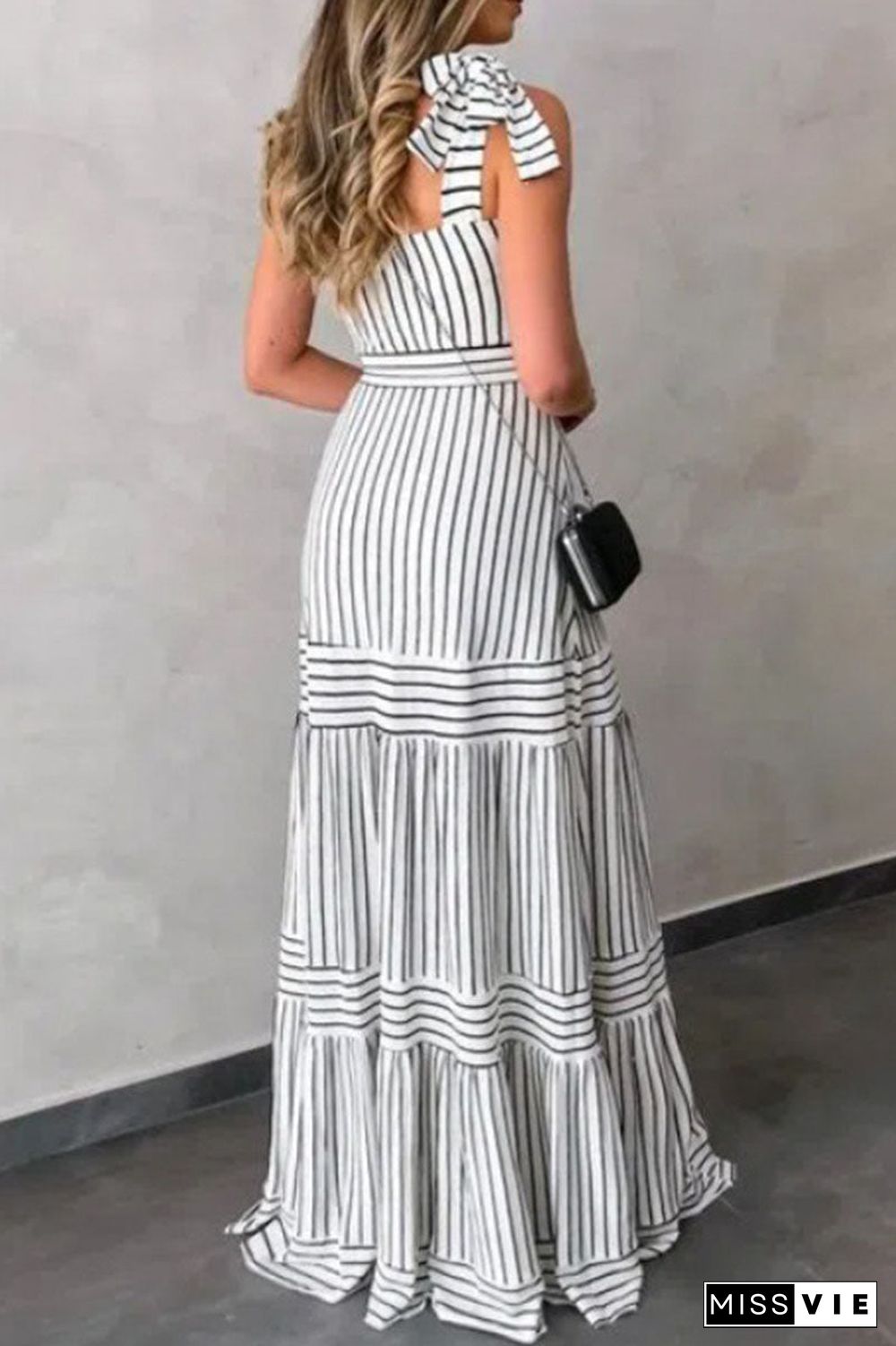 Sexy Casual Striped Bandage Patchwork Spaghetti Strap Pleated Dresses