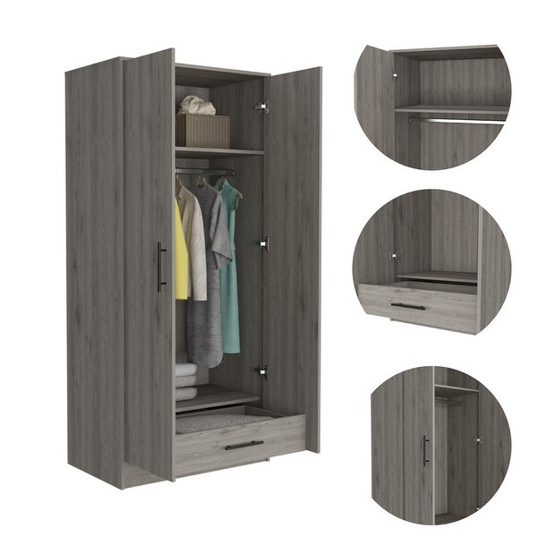 Particle Board Rectangle Armoire with Combo Storage， Bottom Inner Drawer - - 37938183