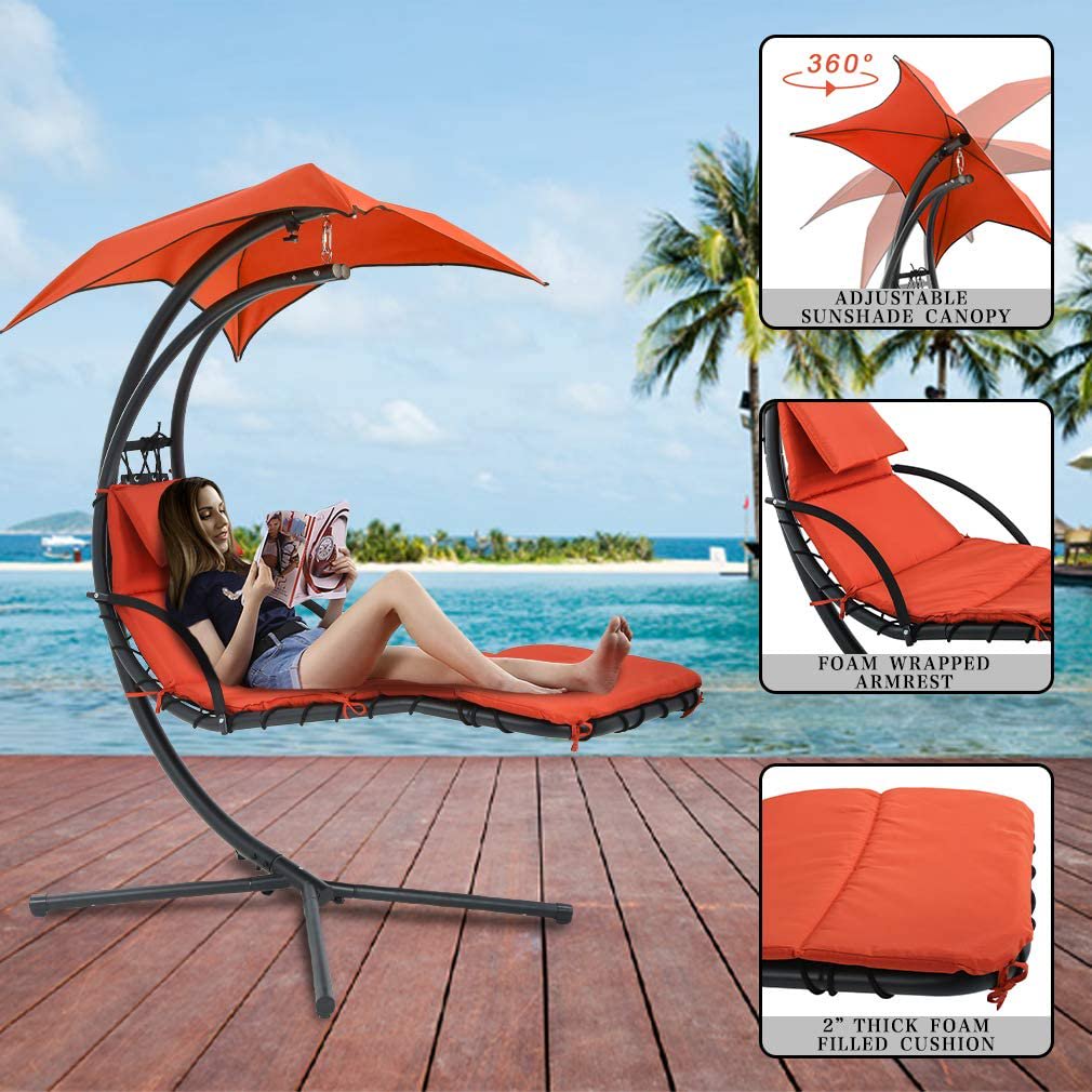 Hanging Chaise Lounger Chair Arc Stand Air Porch Swing Hammock Chair Canopy