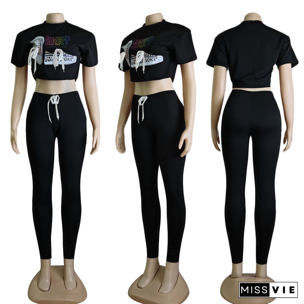 Offset Letter Short Sleeve T-shirt Skinny Pants Outfits