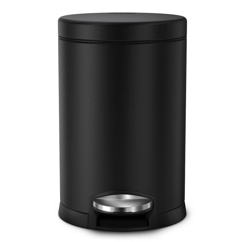 simplehuman 4.5 l (1.2 Gal.) Fingerprint-Proof Matte Black Steel Round Step-On Trash Can CW2091