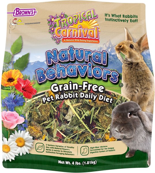 Brown's Tropical Carnival Natural Behaviors Grain-Free Daily Diet Rabbit Food， 4-lb bag