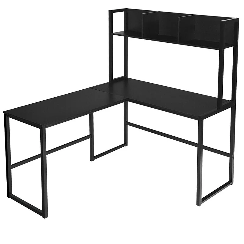 Reversible L-shaped Corner Desk With Storage Bookshelf