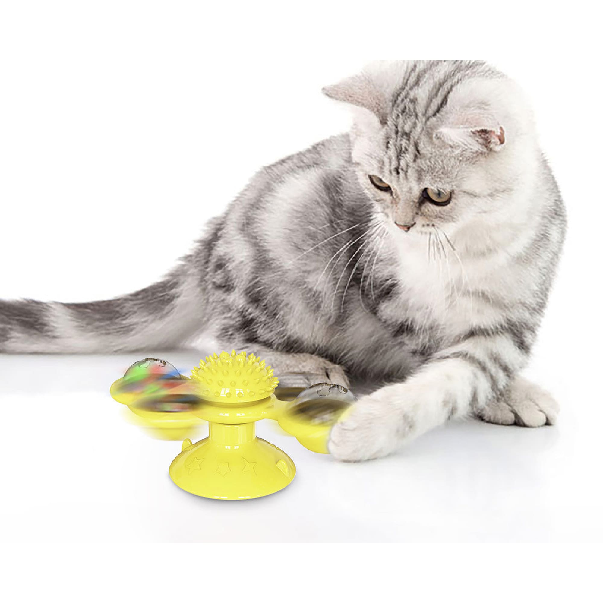 Pet Life Yellow Windmill Rotating Suction Cup Spinning Cat Toy