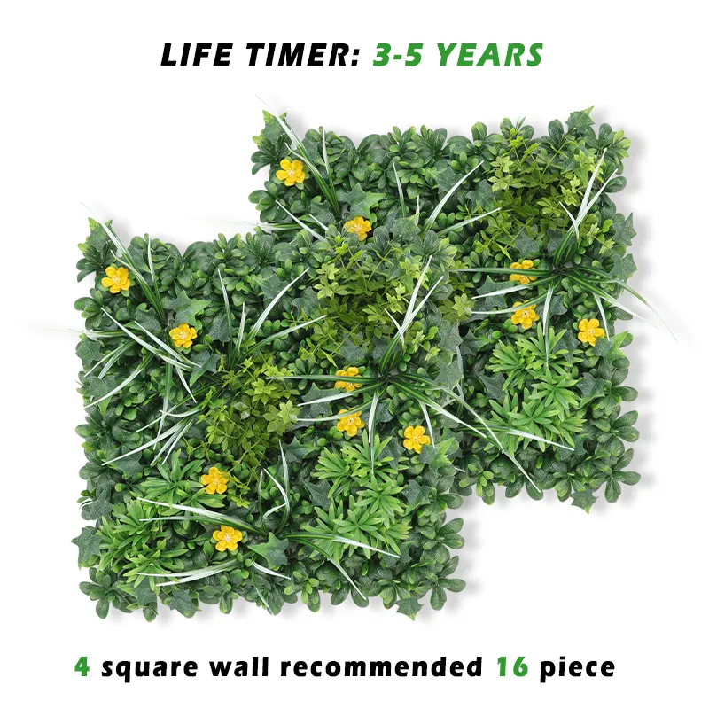 P189/184 Garden Supplies Plastic Faked Synthetic Grass and Yellow Flower Hedge Panel Artificial Plants Wall