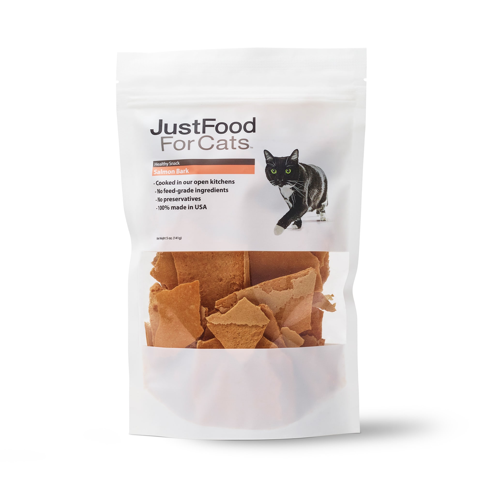 JustFoodForDogs Snacks Salmon Bark Cat Treats， 5 oz.