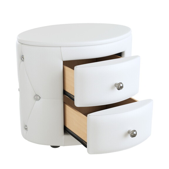 Elegant PU Nightstand with 2 Drawers and Crystal H...