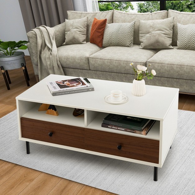 Tangkula Coffee Table Modern Rectangle W Storage Shelf amp Drawers Living Room Furniture