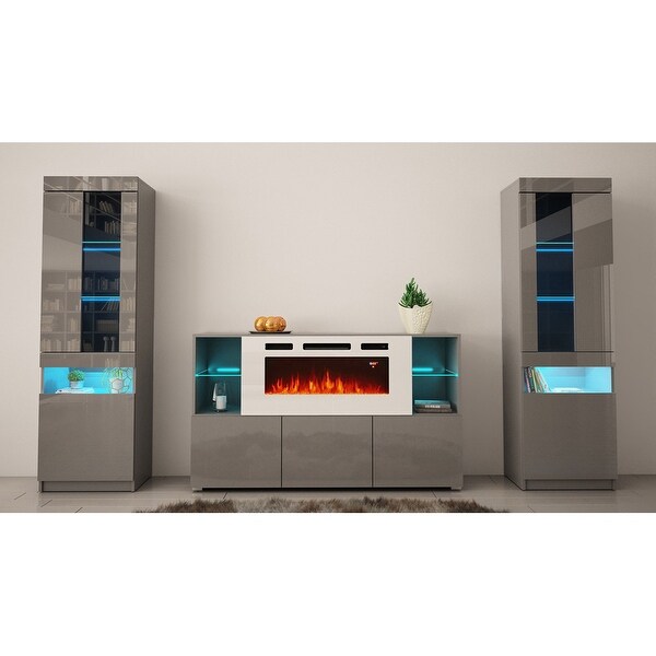 Komi WH03 Electric Fireplace Modern Wall Unit Entertainment Center