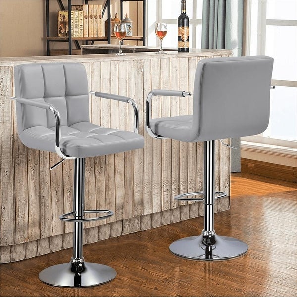 2PCS PU Leather Swivel Bar Stools with Backrests Footrest for Kitchen Dining Room， Beige