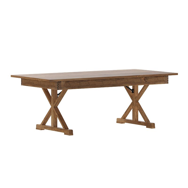 Emma and Oliver Elora 7' x 40 Rectangular Solid Pine Folding Farm Table with Crisscross Legs