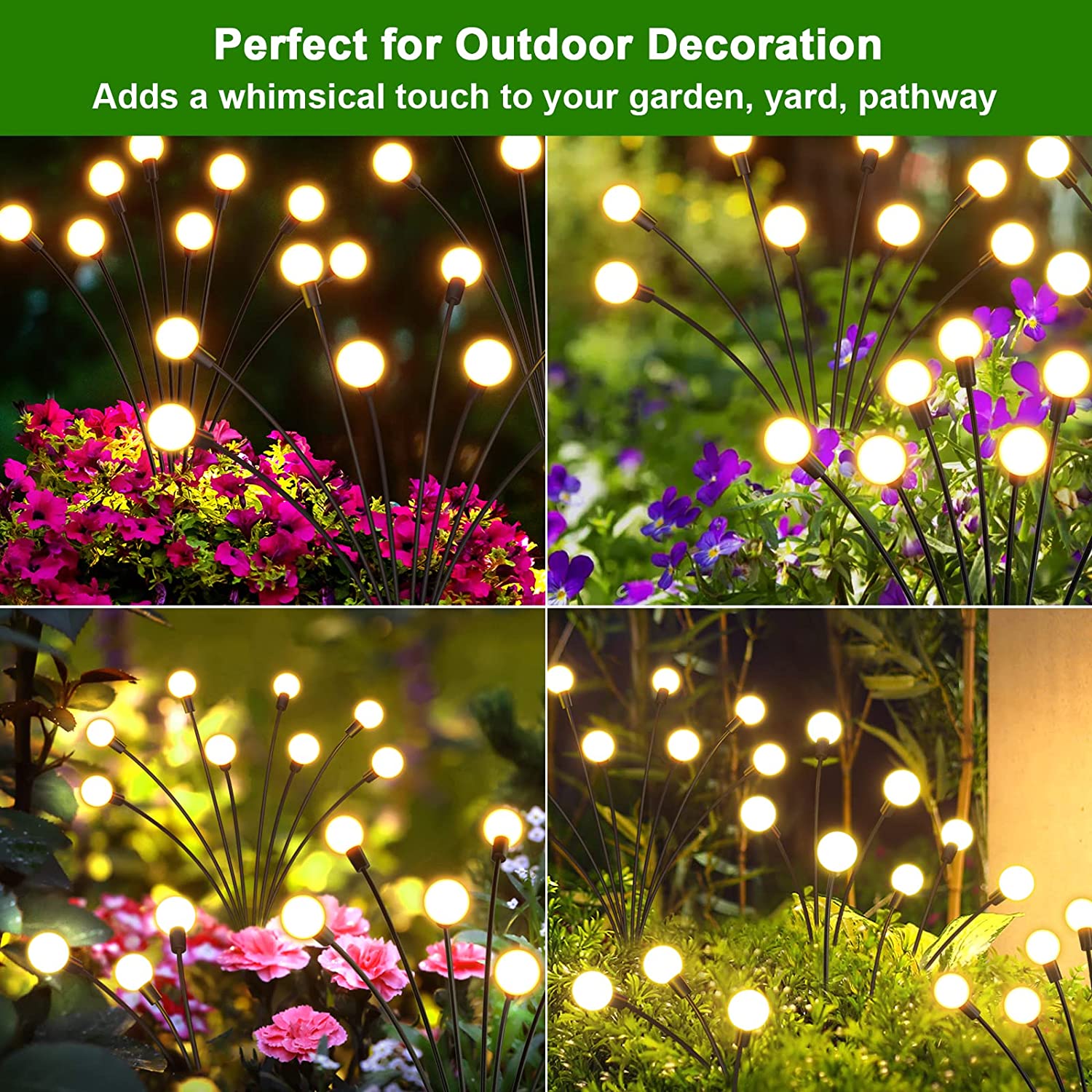 Luosen 8 LED Solar Powered Firefly Lights 4 Pack，Solar Lights Outdoor Waterproof，Starburst Swaying Solar Firefly Lights， Firefly Garden Lights for Path Landscape Outdoor Decorative Lights