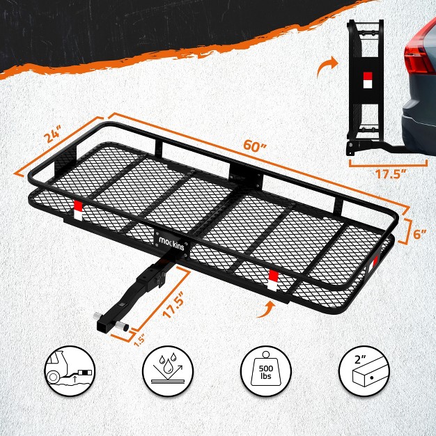 Mockins Xl Hitch Mount Cargo Carrier Basket 60x24x6 quot 25 Cu Bag 500 Pound Capacity Black