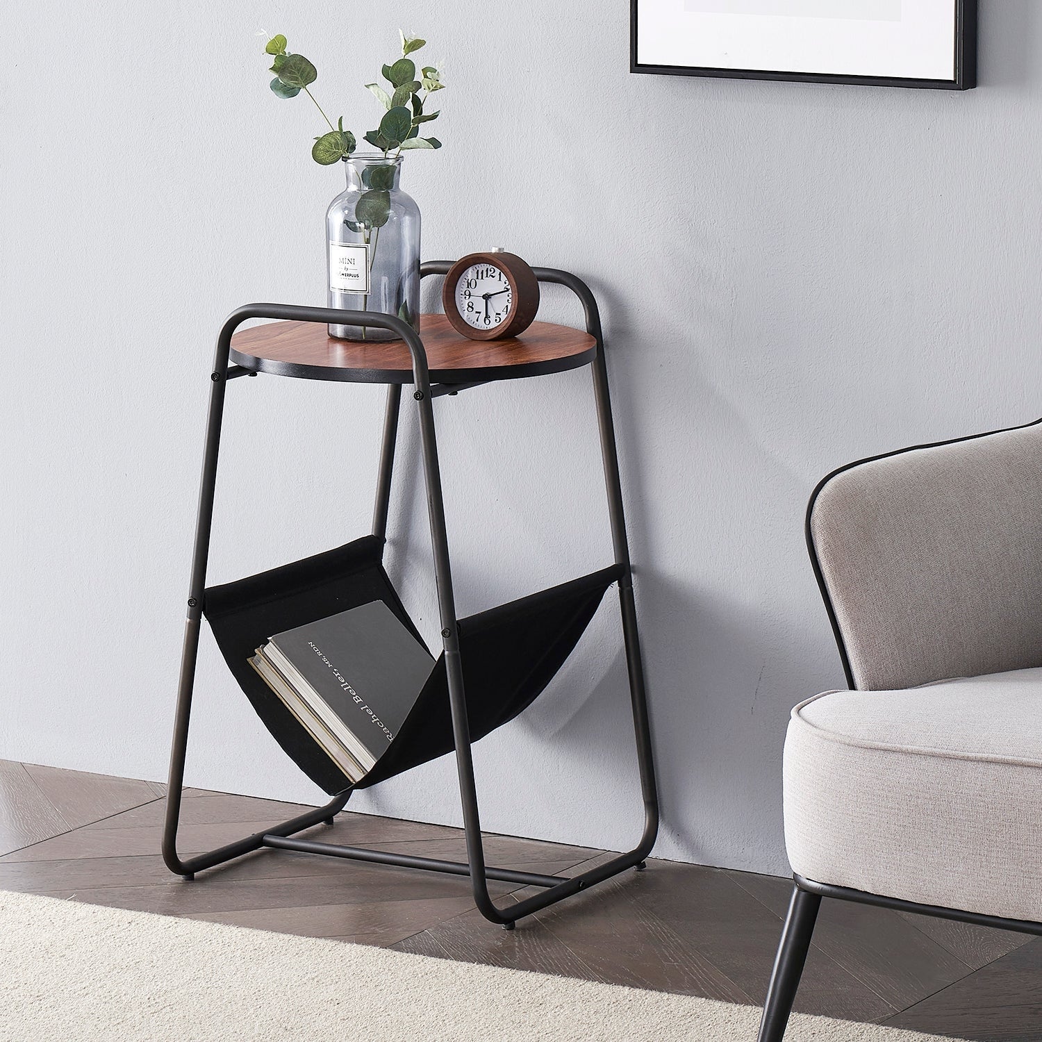 VECELO Modern Round Side Table/End Table with Storage Area