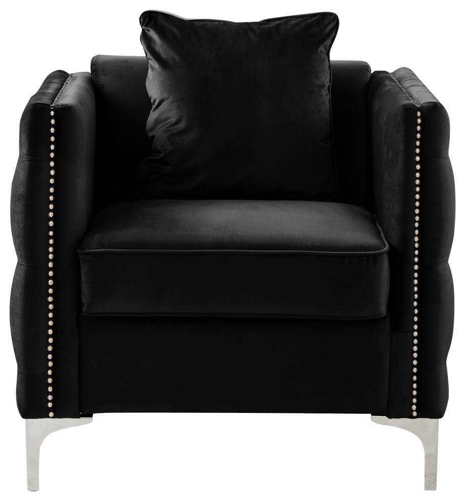 Bayberry Velvet Accent Arm Chair with Pillow   Midcentury   Armchairs And Accent Chairs   by Lilola Home  Houzz