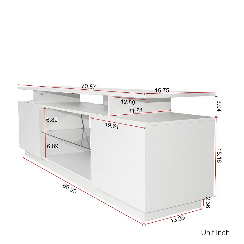 FC Design White TV Stand for 80 Inch TV Stands， Media Console Entertainment Center Television Table， 2 Storage Cabinet with Open Shelves for Living Room Bedroom