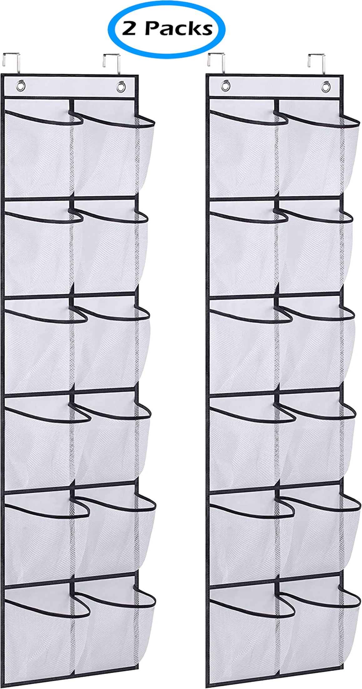 MISSLO 12 Mesh Pockets Over The Door Shoe Organizer Hanging Narrow Closet Door Shoe Rack for Pantry Storage Holder， 2 Packs， White