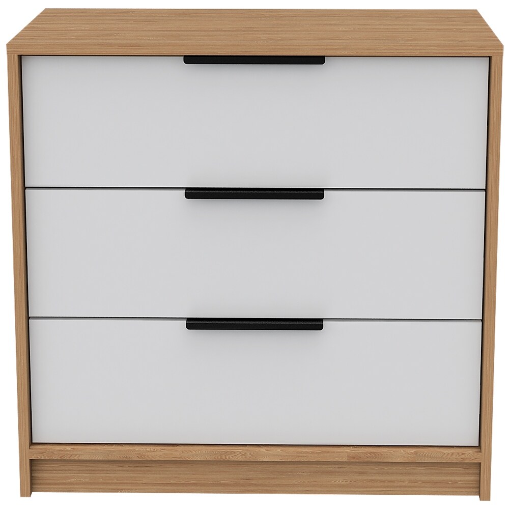 Pinewood 3 Drawers Dresser  Light Oak Frame with White Drawers and Superior Top for Living Room  Bedroom