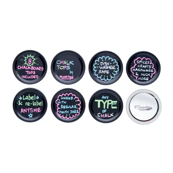 Mason Tops 8-Count Regular-Mouth Mason Jar Blackboard Labelling Disc Lids