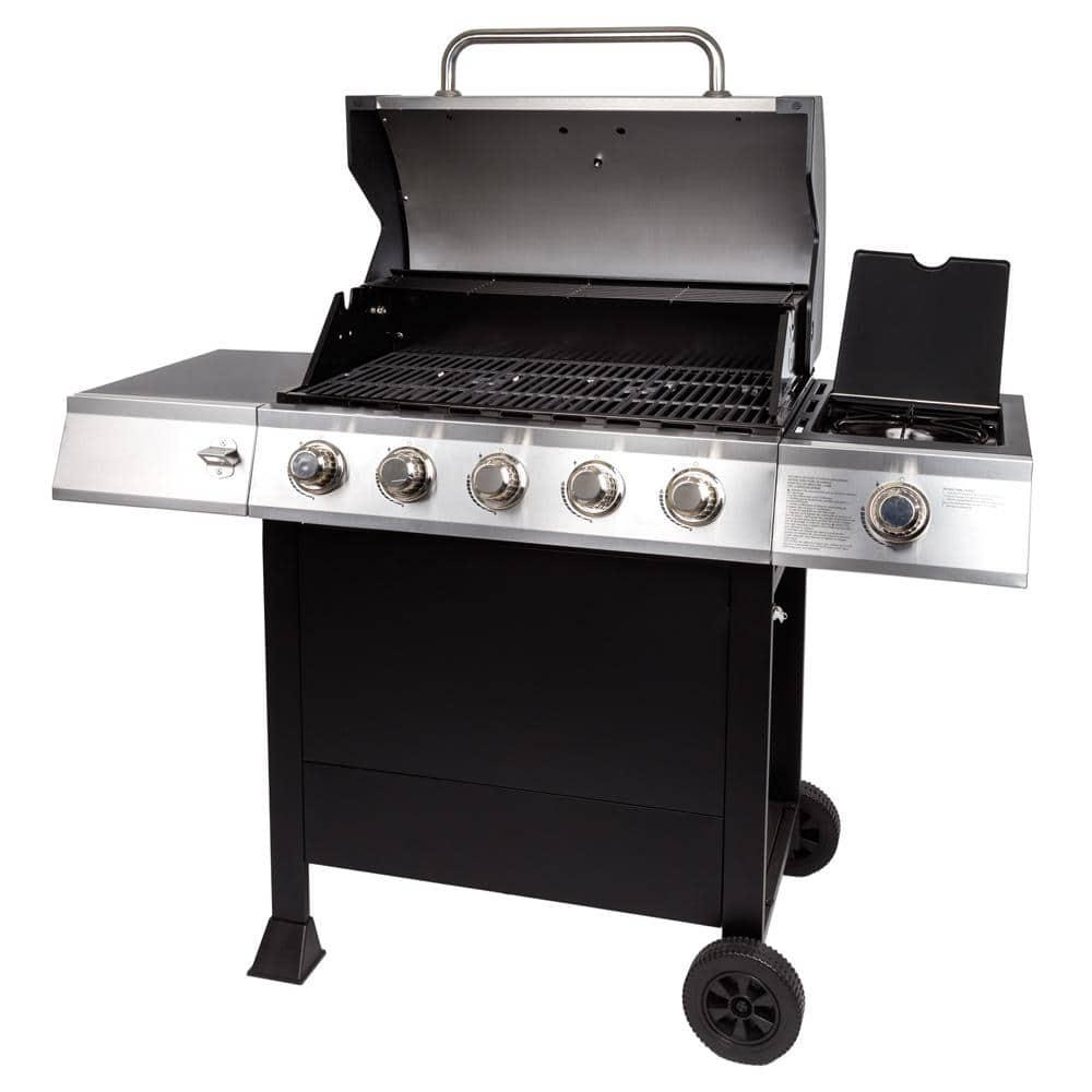 DynaGlo 5Burner Open Cart Propane Gas Grill in Stainless Steel with Side Burner