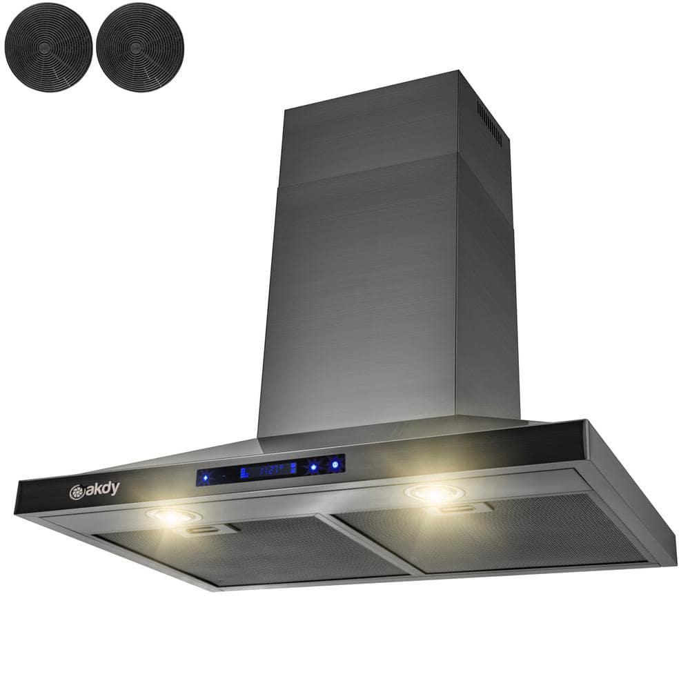 AKDY 30 in 343 CFM Convertible Wall Mount Black Stainless Steel Kitchen Range Hood with Touch Panel and Carbon Filters