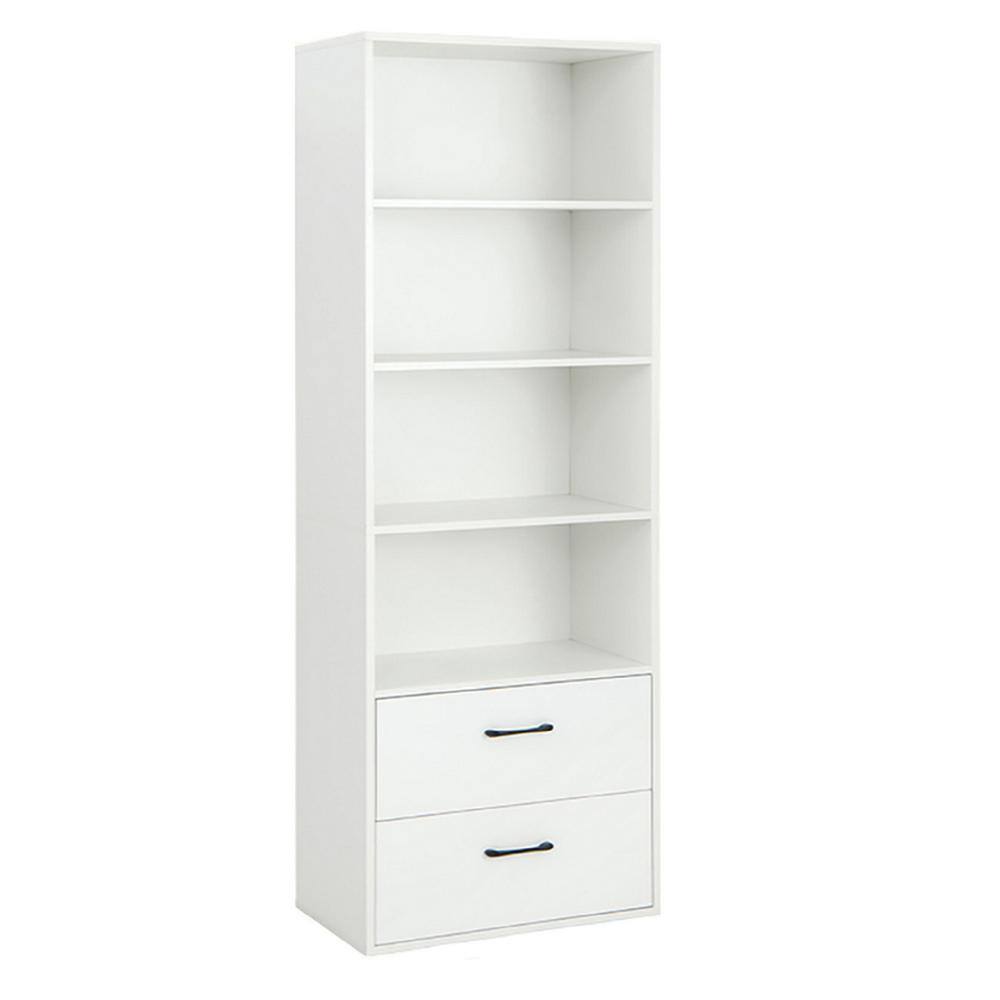 Costway 74 in. Wide White 6-Tier Tall Bookshelf Freestanding Modern Bookcase Black Storage Cabinet CB10442WH