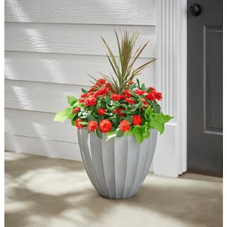 Vigoro 16 in. Mavis Large Gray Scalloped Plastic Planter (16 in. L x 16 in. W x 14 in. H) SP16LGWH