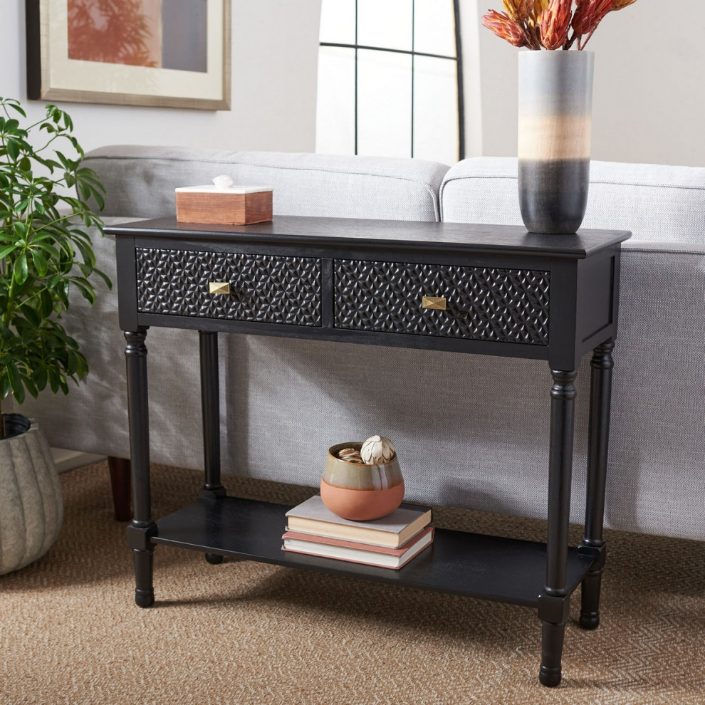 Pansy 2 Drawer Console Table Black   Traditional   Console Tables   by AED Luxury Home Decor  Houzz