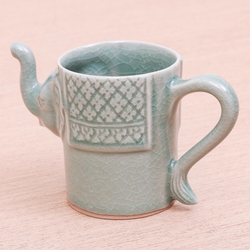 Novica Handmade Elephant Essence In Spruce Celadon Ceramic Mug