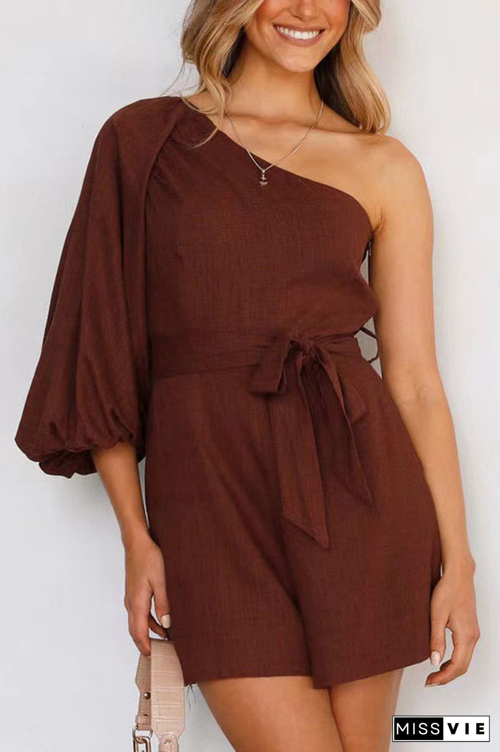 One Shoulder Puff Sleeve Romper