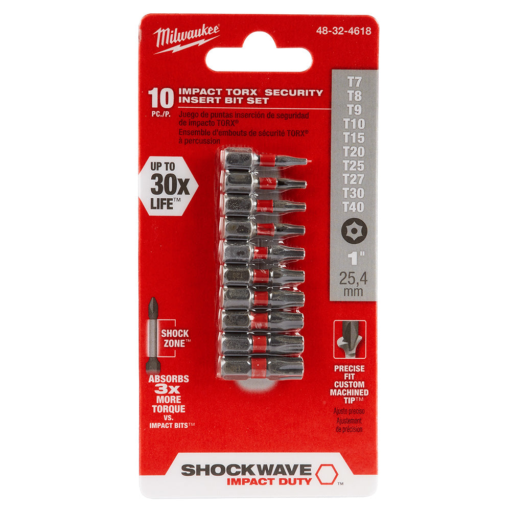 Milwaukee 48-32-4618 10 Piece SHOCKWAVE Torx Security Insert Bit Set