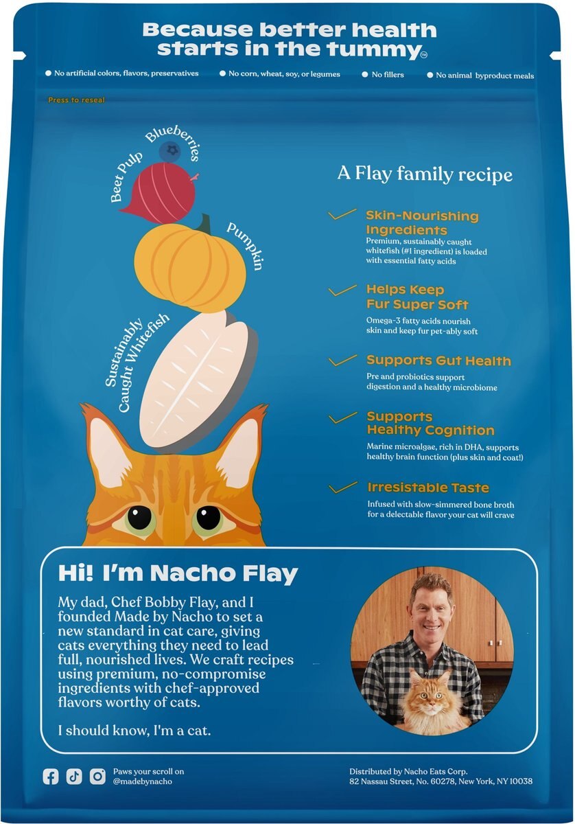 Made by Nacho Skin and Coat Support Sustainably Caught Whitefish and Pumpkin Recipe Dry Cat Food