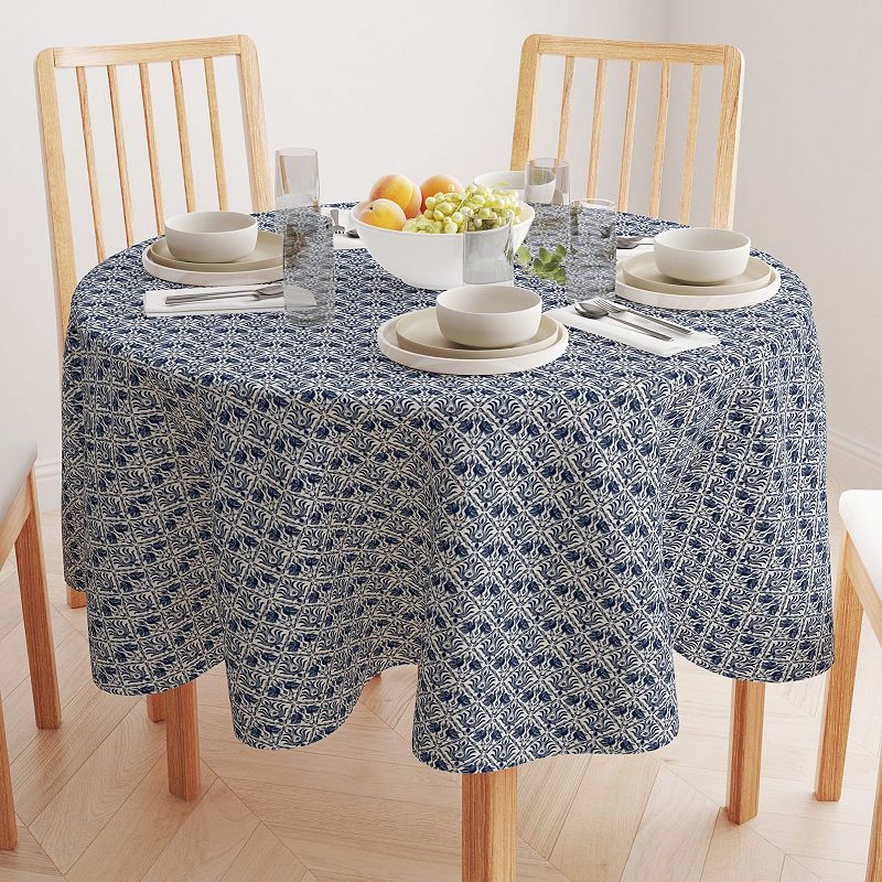 Round Tablecloth， 100% Polyester， 90 Round， Cranes in Damask