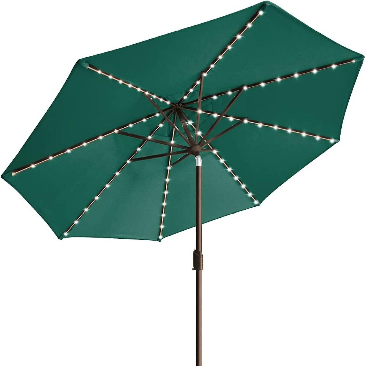 Usa 10-year-non-fading Sunumbrella Solar 9ft Market Umbrella With 80 Led Lights Patio Umbrellas Outdoor Table Umbrella With Ventilation，forest Green