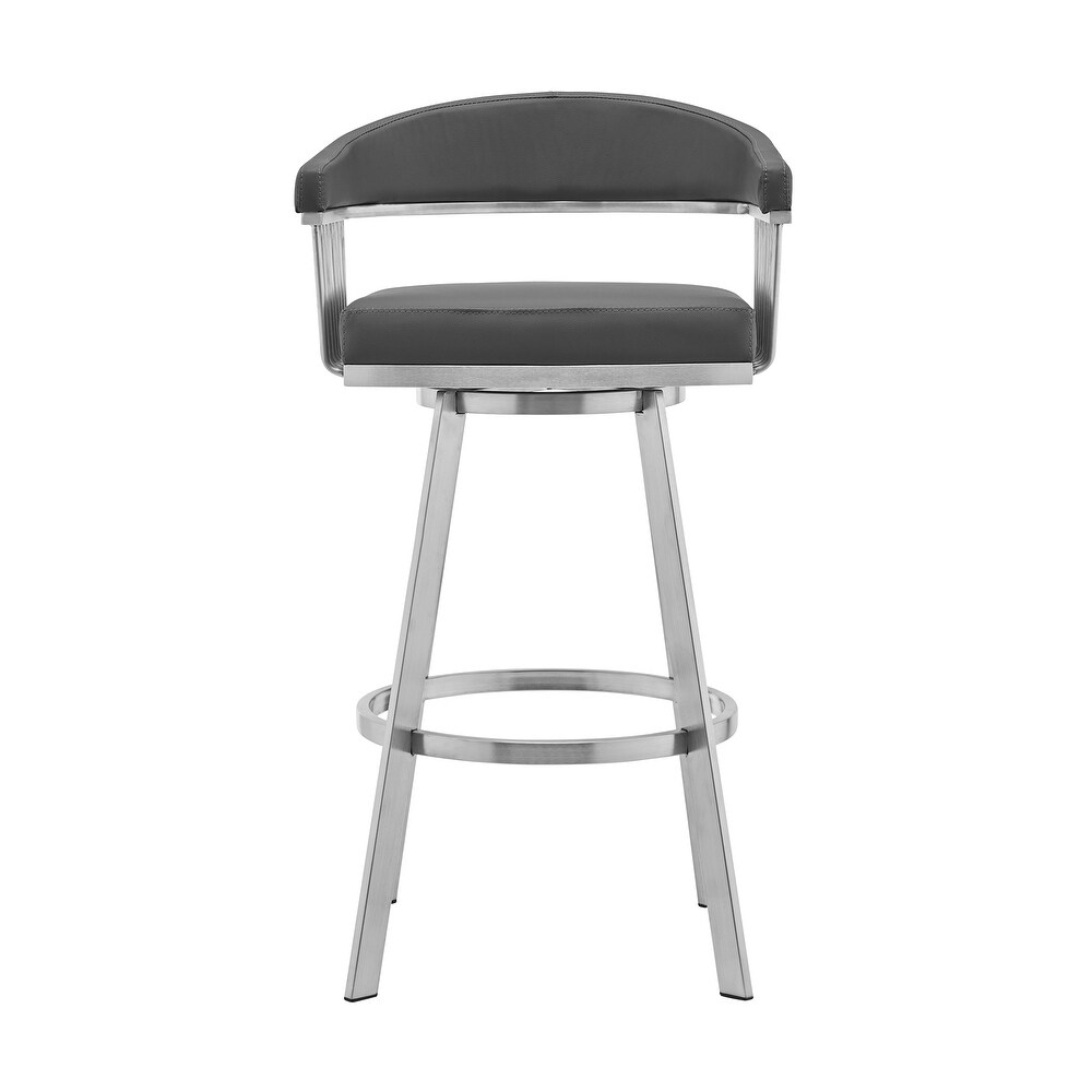 Chelsea Faux Leather Upholstered Swivel Bar/Counter Stool in Brushed Stainless Steel