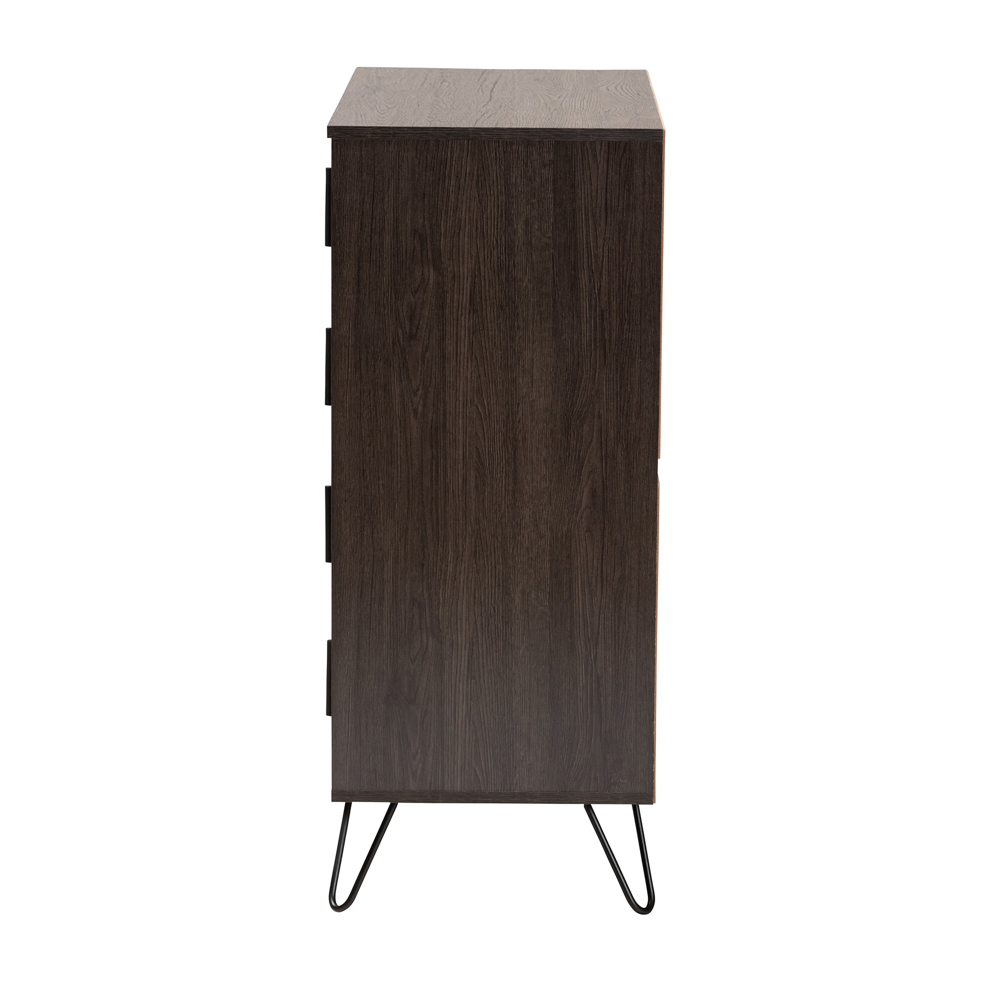 Baxton Studio Baldor Modern and Contemporary Dark Brown Finished Wood and Black Finished Metal 4-Drawer Bedroom Chest