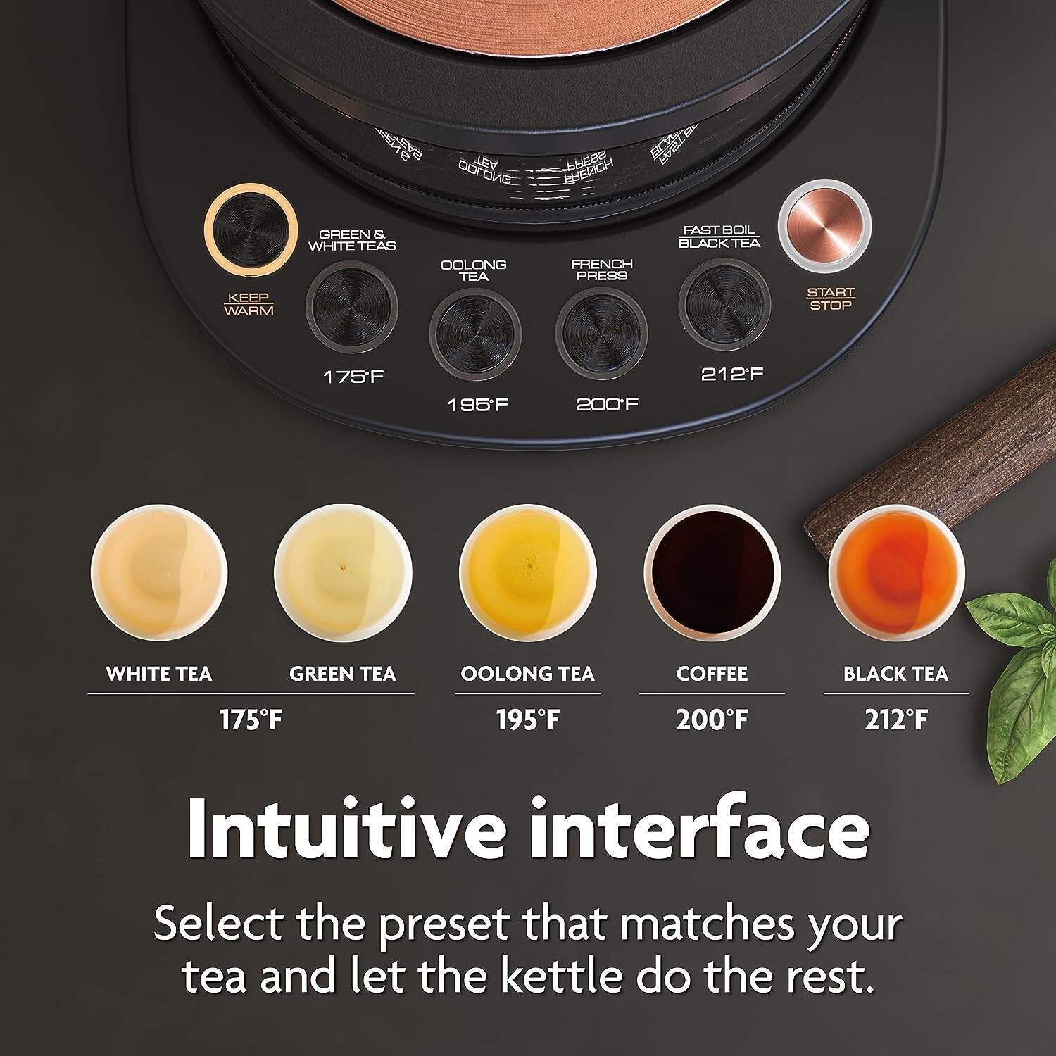 Vianté Hot Tea Maker Electric Glass Kettle with tea infuser and temperature control. Automatic Shut off. Brewing Programs for your favorite teas and Coffee.